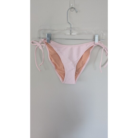 J. Crew Ribbed Curved-Waist Cheeky String Bikini Swim Bottom Medium Pink Blush - Picture 1 of 15